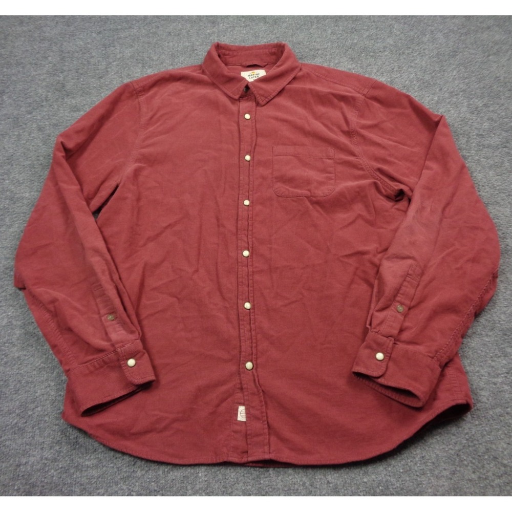 Marine Layer Shirt Men Large Red Rust Corduroy Pearlsnap Pocket Soft Camp Chore